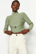 Trendyol Turquoise Glittery Crop Tie Detailed Knitwear Sweater