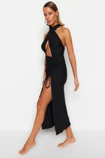 Trendyol Black Fitted Maxi Knitted Cut Out/Window Beach Dress