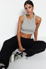 Trendyol Gray Melange Super Crop Halterneck Ribbed Flexible Knit Tank Top