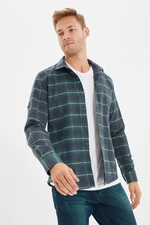 Trendyol zelená slim fit košeľa s epauletami a károvaným vzorom lumberjack