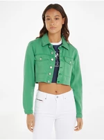 Zelená dámská džínová crop top bunda Tommy Jeans - Dámské