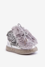 Children's snow boots with fur and sequins silver Bryana