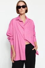 Trendyol Pink Oversize Striped Woven Shirt