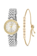 Polo Air Luxury Stone Stylish Women's Wristwatch Zircon Stone Waterway Bracelet Combination Silver and Yellow Color