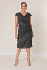 By Saygı Plus Size Lycra Glittery Dress With Draping and Moon Sleeves Lined