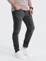 Ombre Men's denim jogger pants with stitching - graphite