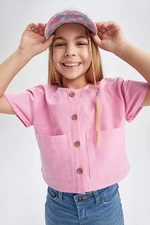 DEFACTO Girls Modern Fit Linen Look Short Sleeve Shirt