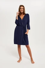 Women's Song Bathrobe with 3/4 Sleeves - Navy Blue