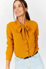 armonika Women's Mustard Collar Bound Patterned Shirt