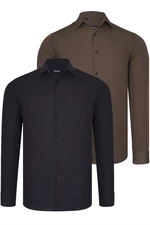 DUAL SET G726 DEWBERRY MENS SHIRTS-BLACK-BROWN