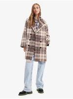 Light brown checkered coat with wool Desigual Duke - Ladies