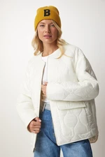 Happiness İstanbul Women's Cream Ecru Reversible Quilted Coat