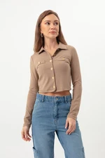 Lafaba Women's Mink Button Short Knitted Blouse