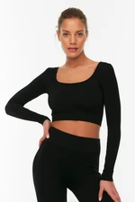 Trendyol Black Seamless/Seamless Crop Extra Stretchy Square Neck Sports Blouse