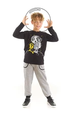 Denokids Astronaut Dog Boys Black T-shirt and Gray Pants Suit