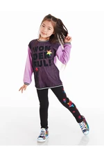 Mushi Wonderful Mesh Girl Lilac Tunic T-shirt and Black Leggings Set.