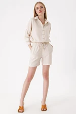 Bigdart 20168 Linen Shirt and Shorts Set - Cream