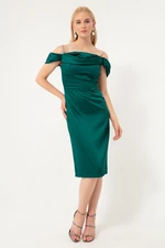 Lafaba Women's Emerald Green Stone Strap Midi Evening Dress.