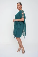 By Saygı Striped Sleeves Chiffon Top Plus Size Sandy Lycra Dress Wide Size Green