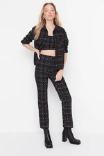 Trendyol Black High Waist Cigarette Tweed Check Woven Pants