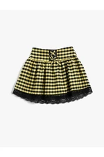 Koton Mini Skirt With Bow And Lace Detail Elastic Waist.