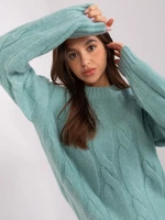 Lightweight mint knitted sweater with cables