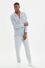 Trendyol Gray Regular Fit Piping Detailed Knitted Pajamas Set