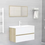 2 Piece Bathroom Furniture Set White and Sonoma Oak Chipboard