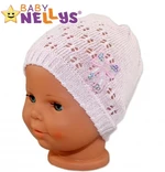 Háčkovaná čepička Mašle Baby Nellys ® - s flitry - sv. růžová, vel. 56-62 (0-3m)