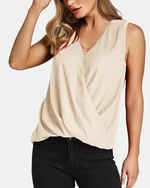 Solid Color V-neck Pleated Irregular Hem Tank Tops