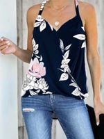 Vintage Floral Print Halter V-neck Sleeveless Wrap Tank Top