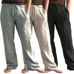 Men's Cotton Linen Straight Pants Casual Loose Trouser Elastic Waist Sports Trousers Outdoor Fitness Hiking