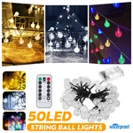 Outdoor 9.5M 50LEDs String Ball Light Remote Control 8 Modes Waterproof Garden Party Wedding Christmas Decor