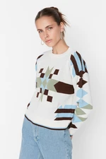 Trendyol Ecru Geometric Jacquard Knitwear Sweater