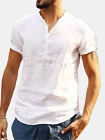 Men's Short Sleeve Collarless Neck T Shirts Beach Casual Cool Tops Blouse