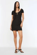 Trendyol Black Fitted Mini Woven Lined Tie Detail Woven Dress