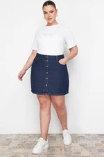 Trendyol Curve Dark Blue Button-Front Denim Skirt