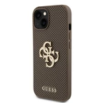 Zadní kryt Guess PU Perforated 4G Glitter Metal Logo pro Apple iPhone 15, taupe