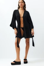 Trendyol Black Belted Mini Woven Frilly Kimono & Kaftan