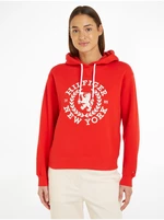 Červená dámská mikina s kapucí Tommy Hilfiger Crest Hoodie - Dámské