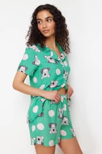 Trendyol Green Animal Pattern Viscose Woven Pajamas Set