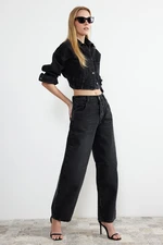 Trendyol Black Stitching Detailed High Waist Barrel Jeans