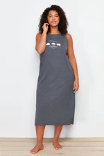 Trendyol Curve Anthracite Printed Midi Oversized Knitted Nightgown