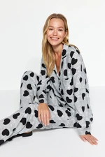 Trendyol Gray Heart Viscose Woven Pajama Set