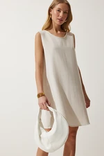 Happiness İstanbul Women's Cream Summer Linen Viscose Bell Dress