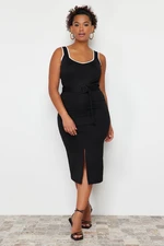 Trendyol Curve Black Slit Detailed Belted Midi Knitted Skirt