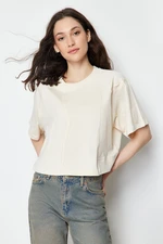 Trendyol Stone 100% Cotton Cut Detailed Relaxed Crop Knitted T-Shirt