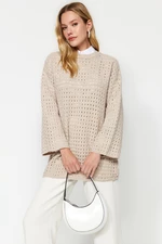 Trendyol Beżowy Comfort Fit Ażurowy/Perforowany Sweter Z Dzianiny