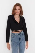 Trendyol Black Crop Woven Lined Double Breasted Closed Blazer Jacket