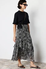 Trendyol Black Animal Patterned Lined Woven Skirt